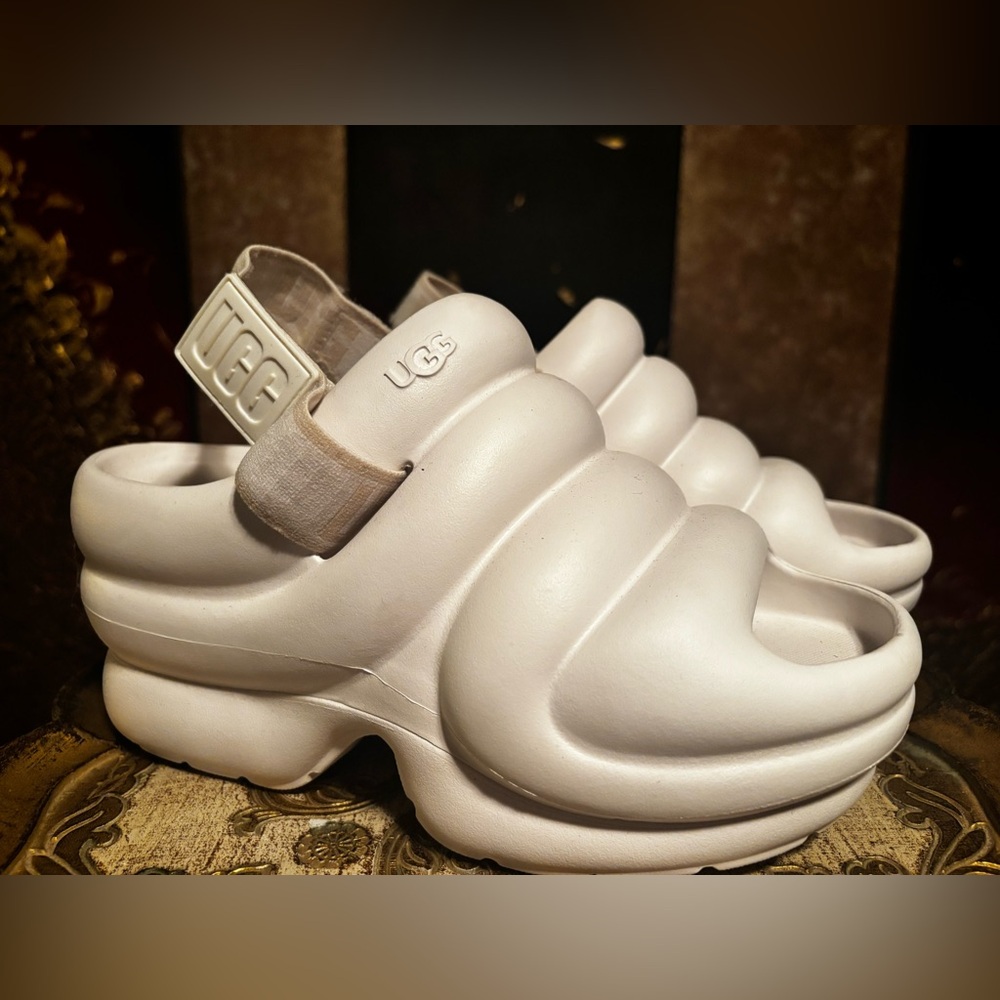 Gently used UGG Cream Puffer Slide Sandals